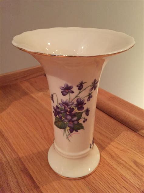 Burton & Burton fib Floral Porcelain Trumpet Vase Purple Violets Gold Trim MINT | eBay