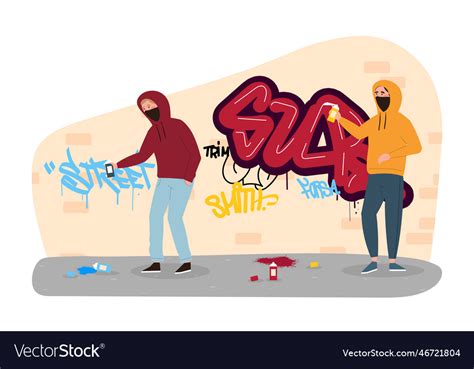 Street vandals painting graffiti Royalty Free Vector Image