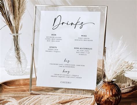 Elegant Minimalist Wedding Bar Menu Template - Etsy