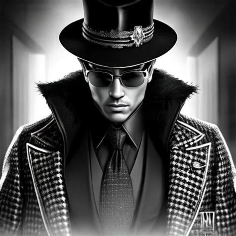 Gangster fitt boss, suit and fur coat, hat, dark, no...