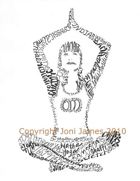 Yoga Girl Word Art Calligraphy or Typography Calligram Illustration 8x10 Matted Print by Joni ...