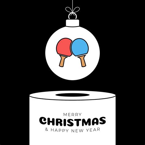 ping pong Christmas bauble pedestal. Merry Christmas sport greeting card. Hang on a thread ping ...