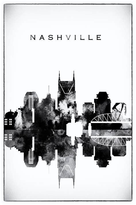 Nashville Black White Skyline Nashville Printable Skyline - Etsy