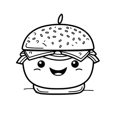 Cartoon Burger Coloring Page For Kids Outline Sketch Drawing Vector, Burger Drawing, Burger ...