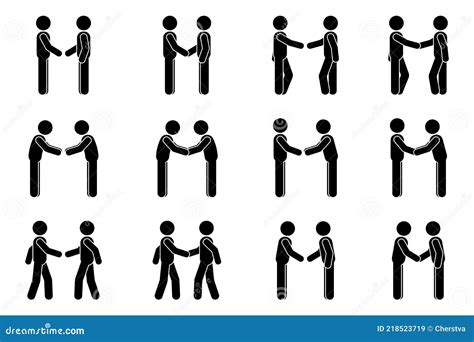 Handshake Stick Figure Man Side View Poses Postures Vector Illustration ...