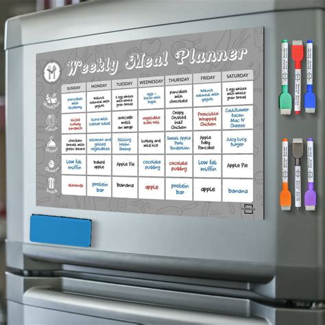 Magnetic Weekly Meal Planner for Refrigerator - 11"X17" - Dry Erase White Board Diet Planner ...