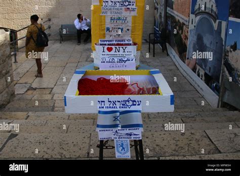 Jerusalem, Israel - 16 May 2018: A stand in Jerusalem with the slogan ...