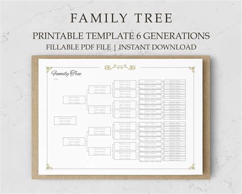 Family Tree Chart Digital Family Tree Template Print at Home - Etsy Canada