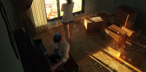 Anime Boys Anime Girls Music Piano Original Characters Laxy Wallpaper ...