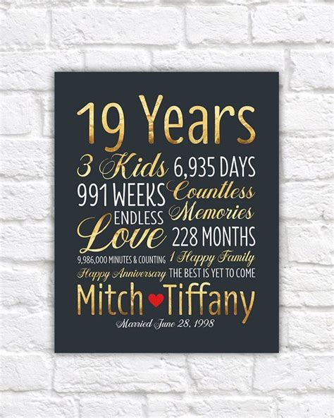 Personalized Wedding Anniversary Gift 19th Anniversary 19 | Etsy | Gold ...