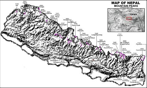 Map of Nepal Himalayas: Highest Mountain Peaks | Map, World map, Geography