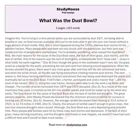 What Was the Dust Bowl? Free Essay Example