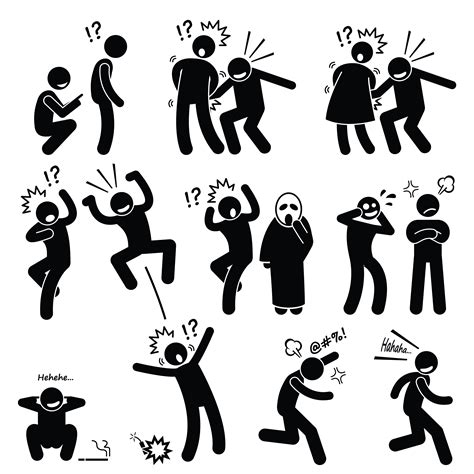 Funny People Prank Playful Actions Stick Figure Pictogram Icons. - Download Free Vectors ...