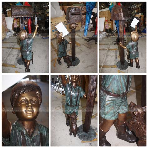 Bronze Boy Mailbox Statue