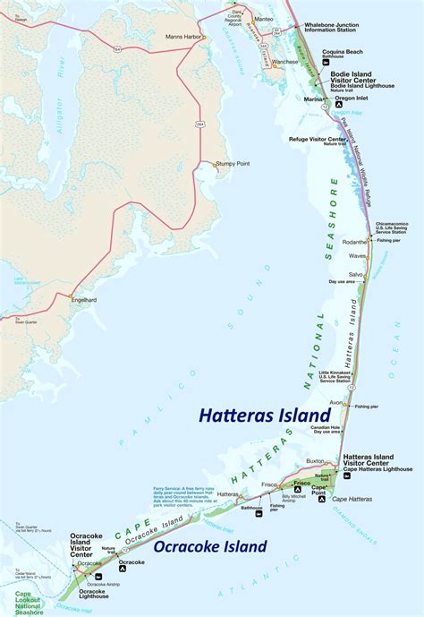 Hatteras Island And Ocracoke Island Map - Ontheworldmap.com