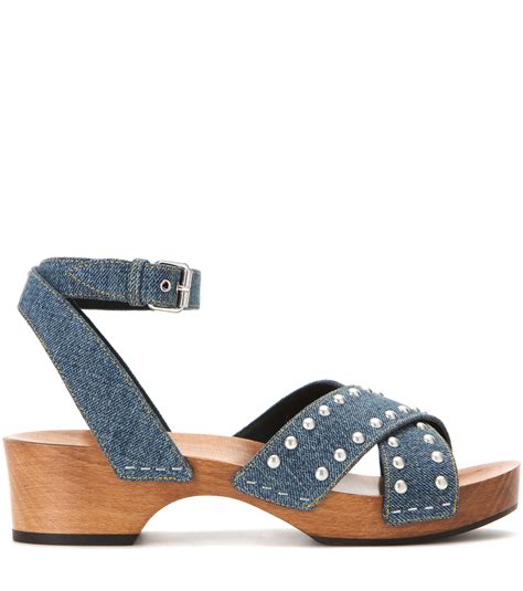 Saint laurent Embellished Denim Sandals in Blue | Lyst