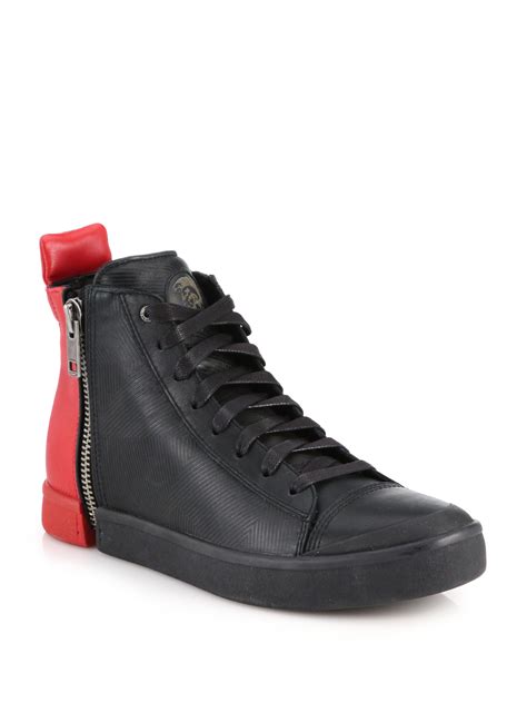 Diesel Colorblocked Zipped Leather High-top Sneakers in Black for Men ...