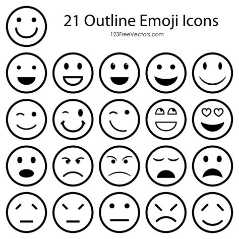 Outline Emoticons Free Vector Pack | Vector free, Emoji coloring pages ...
