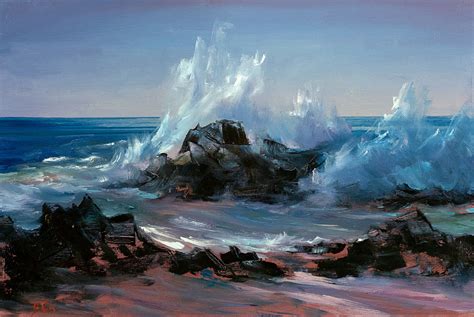 Waves Crashing On The Rocks, Painting by Bozhena Fuchs | Artmajeur