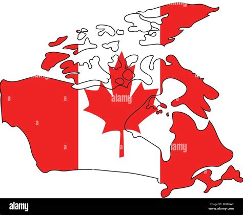 Colors and maple leaf of Canada flag in outline shape of country Stock ...