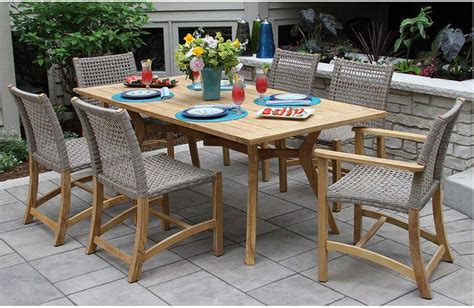 Outdoor Interiors 7Pc Nautical Teak Dining Set With Teak And Wicker Chairs outdoor patio ...