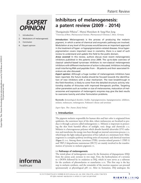 (PDF) Inhibitors of melanogenesis: A patent review (2009-2014)