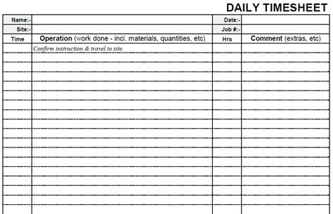 Printable Blank Daily PDF Time Sheet Form | Time Sheets Printable