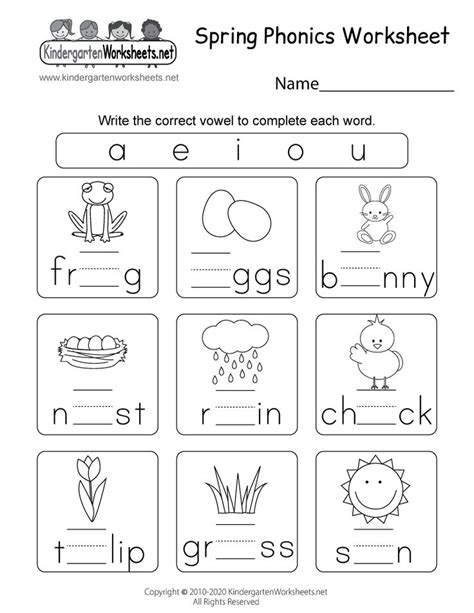 Spring Phonics Worksheet for Kindergarten | Fonética, Tarefas do jardim de infância, Atividades ...