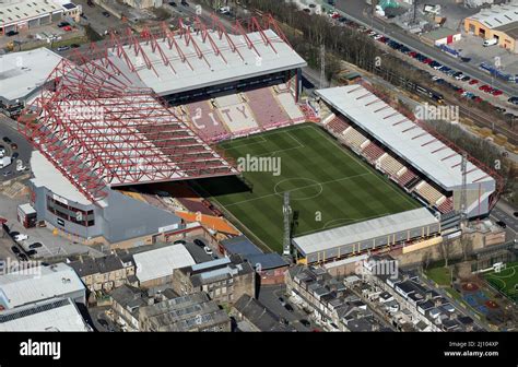 aerial view of Bradford City football ground, Valley Parade stadium ...