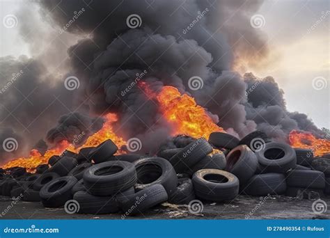 Tires are on Fire. Burning Old Tires on Recycling Landfill Stock Photo - Image of blaze ...