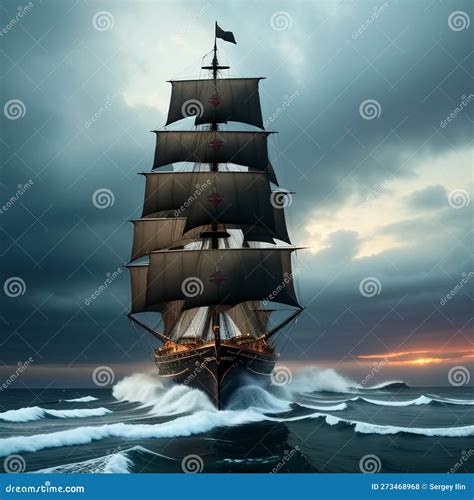 Huge Pirate Ship Sails On Sea. Generative Ai Royalty-Free Stock Photo ...