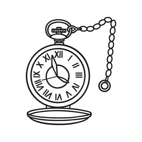 Hand drawn antique pocket watch with chain doodle. Old clock in sketch ...