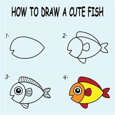 Step by step to draw a Cute Fish. Drawing tutorial a Cute Fish. Drawing ...