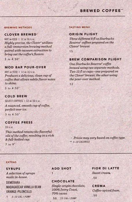 Starbucks Reserve Roastery & Tasting Room Menu - Urbanspoon/Zomato