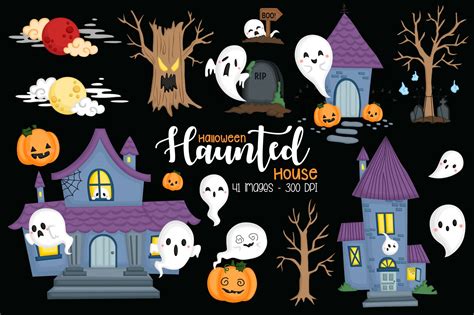 Cute Halloween Haunted House Clipart Graphic by Inkley Studio · Creative Fabrica