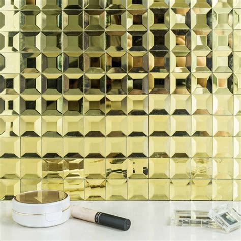 10 Pack | 12"x12" Gold Peel and Stick Backsplash Mirror Wall Tiles ...