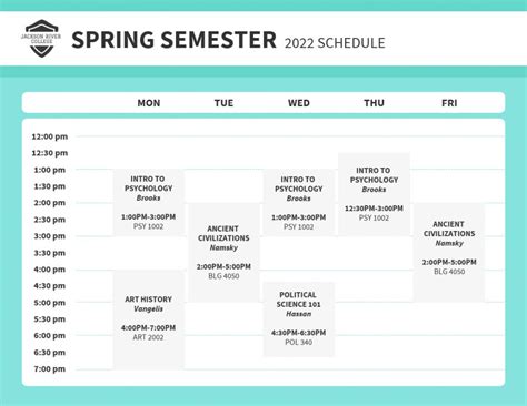 College Semester Schedule Template - Best Template Ideas