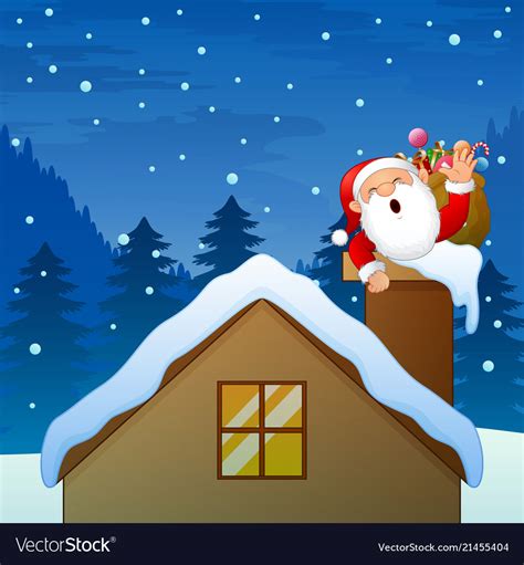 Santa claus waving hand in the chimney house with Vector Image