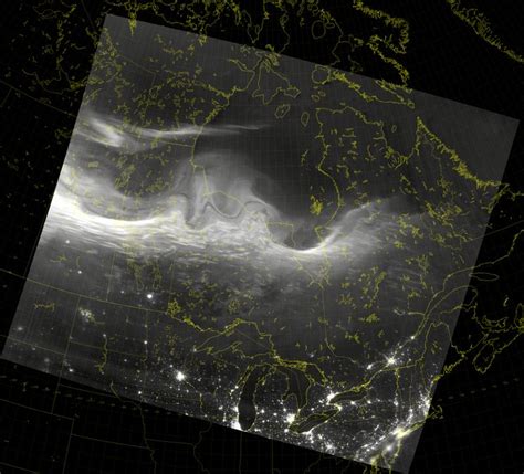 AURORA BOREALIS SATELLITE IMAGERY -- VIIRS Day/Night Band image (07:53 UTC 23 April 2017 ...