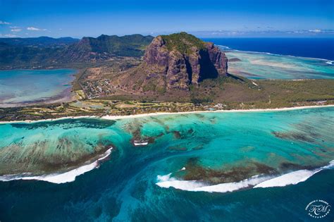 Le Morne Brabant - Mauritius - A view of Le Morne Brabant from a helicopter in Mauritius, a ...