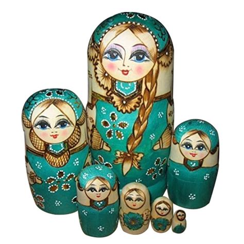 7X Wooden Russian Nesting Dolls Braid Girl Dolls Traditional Matryoshka PK | eBay