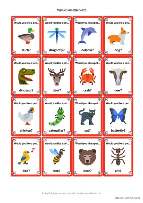 Animals Go Fish Cards: English ESL worksheets pdf & doc