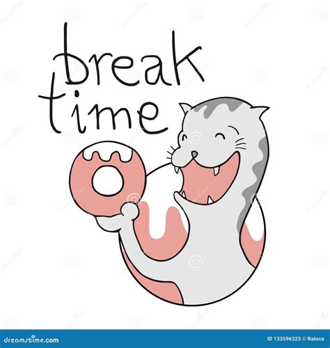 Funny Hungry Cat with Break Time Stock Vector - Illustration of animal ...