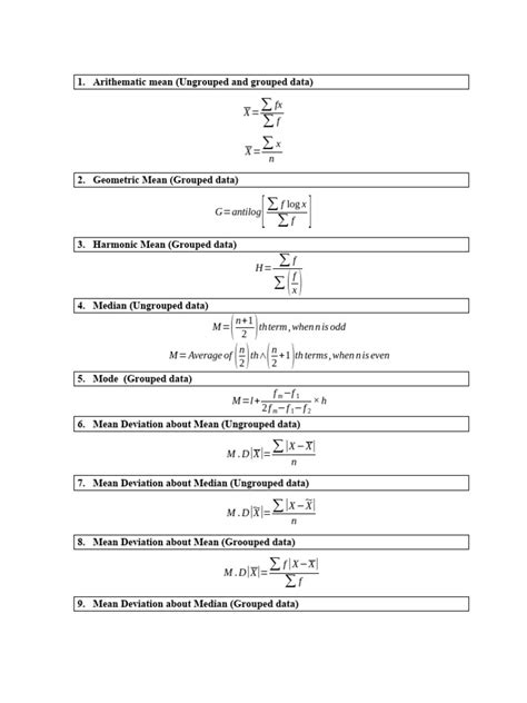 Formula Sheet Biostatistics | PDF | Mean | Mathematical Analysis