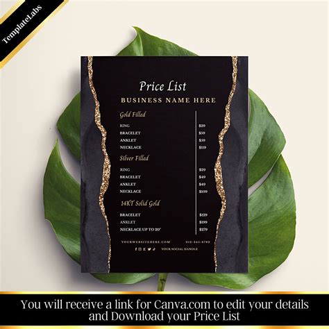 Permanent Jewelry Price List, Printable Price List, Price Guide Canva, Editable Template ...