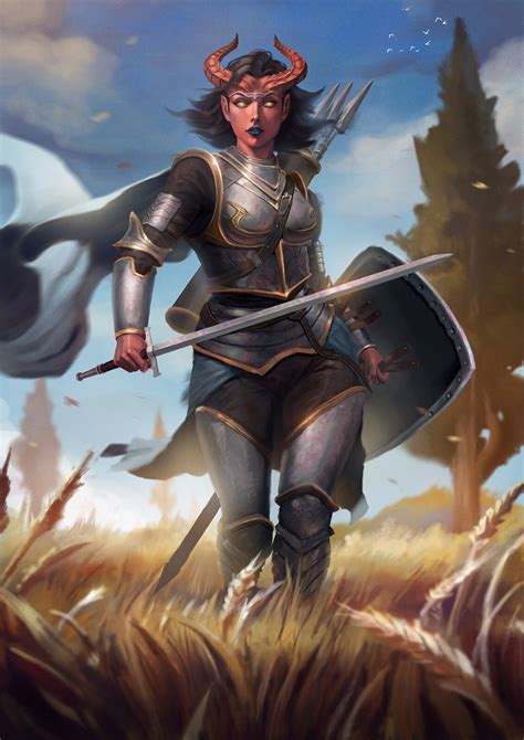 ArtStation - Tiefling Knight | Tiefling female, Pathfinder character, Tiefling paladin