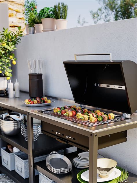 GRILLSKÄR kitchen with charcoal bbq, outdoor, stainless steel, 172x61 cm (673/4x24") - IKEA