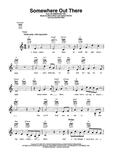 Somewhere Out There" Sheet Music for Ukulele/Vocal - Sheet Music Now