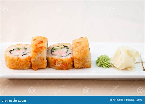 Flying fish roe maki stock photo. Image of lunch, fresh - 97108086