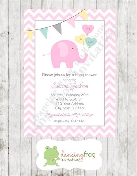 Pink Elephant Baby Shower Invitations Printed Elephant Baby Shower ...